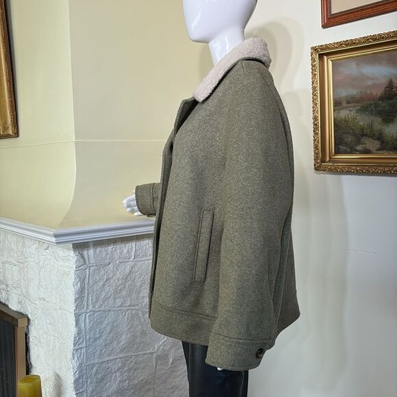 Old Navy Soft Brushed Sherpa Trim Aviator Style Bomber Jacket Moss Green - Picture 6 of 12